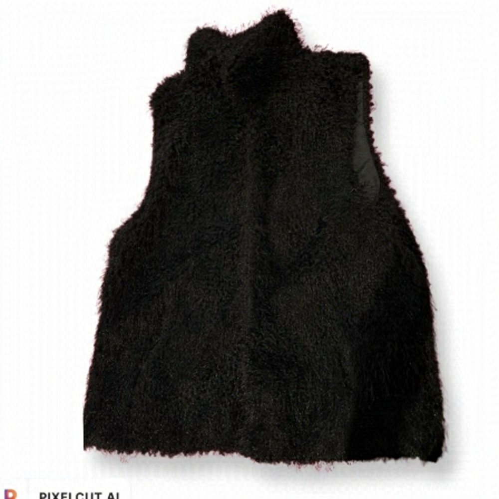 Betsey Johnson Faux Fur Black Vest with 5 metal clasps Size Medium